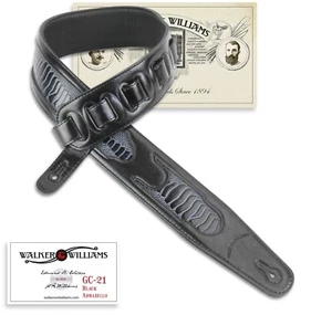 Walker & Williams GC-21 Black Leather Padded Guitar Strap with Armadillo Inserts - Picture 1 of 7