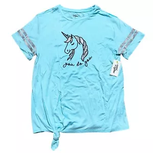 Rumi & Ryder Girls Size XL (16-18) Blue Unicorn Tie Knot Glitter T-Shirt Top NWT - Picture 1 of 6