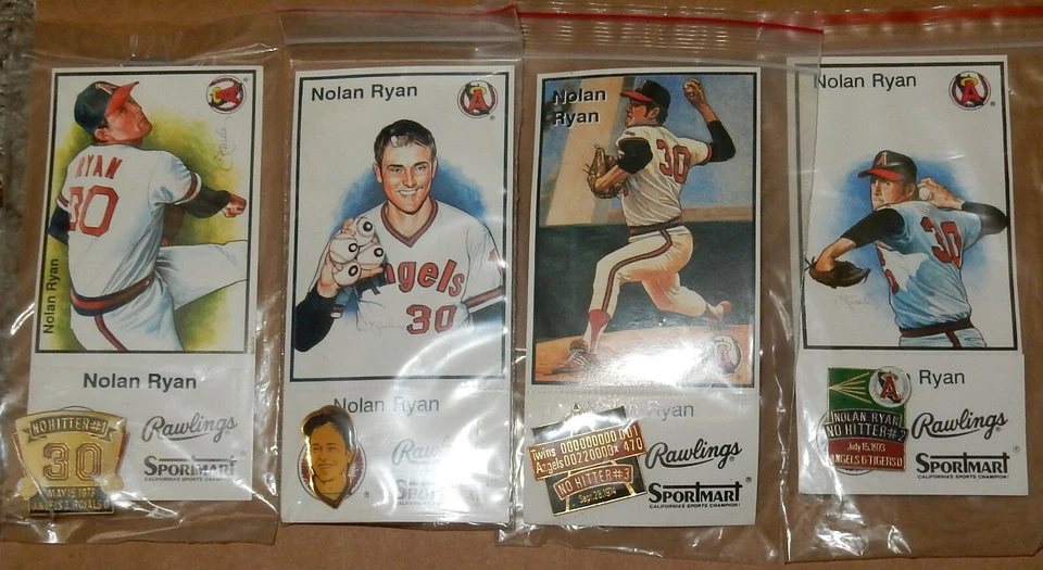 Nolan Ryan No-Hitter Pins 1-4 Set of 4 Rawlings Sportmart Los Angeles Angels - Image 1 of 1