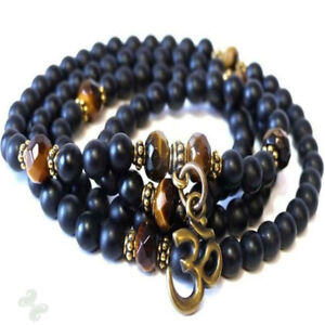 6MM Obsidian Bracelet 108 Beads Ohm Pendant Unisex Spirituality Wrist Yoga