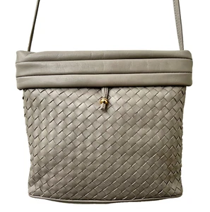 Vintage Giani Bernini Taupe Basket Weave Leather Crossbody Shoulder Bag Purse - Picture 1 of 19