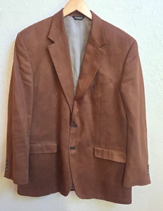 Chaps Ralph Lauren Blazer Sport Coat Mens 44L Brown Rust Poly Suede 2 Button - Picture 1 of 13
