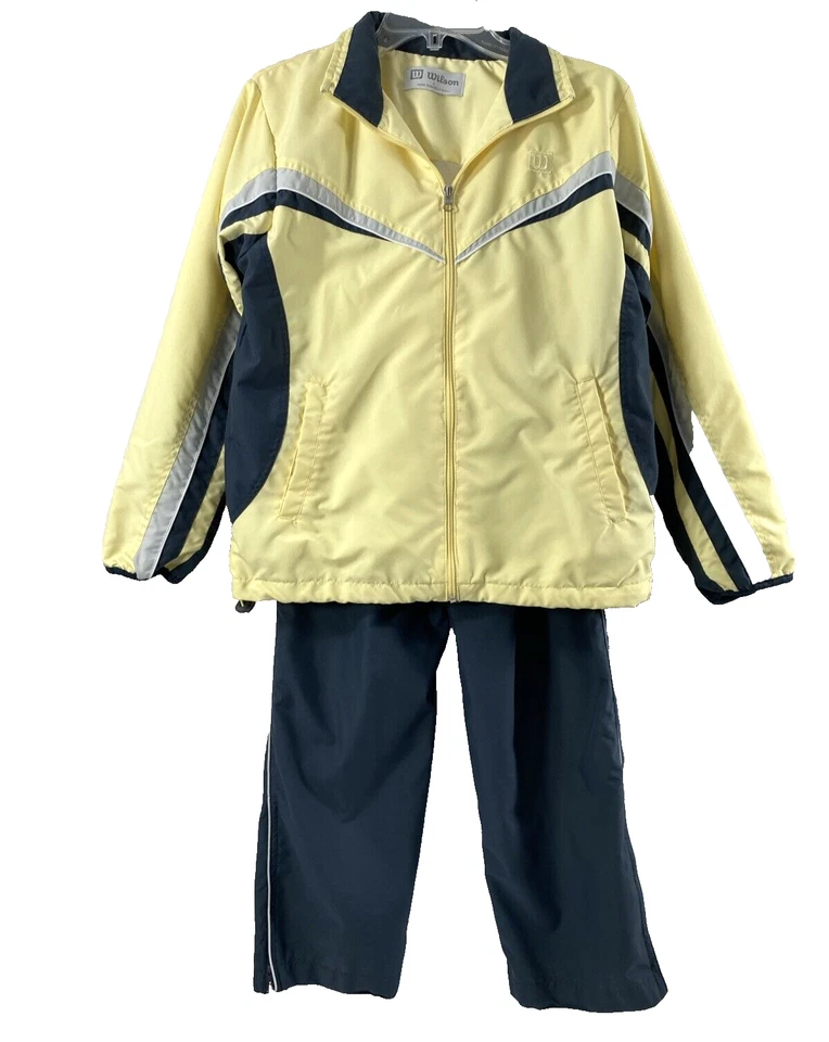 Terno Wilson Warm Up Feminino Pequeno Amarelo Cinza Calça de Corrida Jaqueta Esportiva - Imagem 1 de 4
