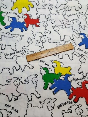 Baa Baa Sheep 100% Cotton Fabric Primary Colors 32" x 45" Princess Fabrics - Image 1 of 4