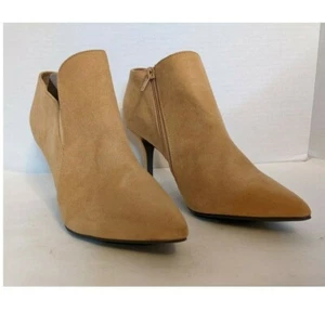 Charming Charlie Tan Ankle Bootie Womens Size 8 NEW Suede Look Zip Up Heels - Picture 1 of 10