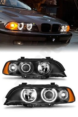 Black Halo Projector Headlights (Halogen Ver) for 1997-2000 BMW E39 528i 540i - Image 1 of 4