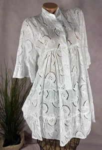Sommer KLEID Hängerchen TUNIKA Lochmuster RICHELIEU Italy WEIß 38 40 42 - Bild 1 von 8