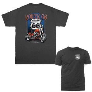 Historic Motorcycle Route 66 Bikers Motorcycle Graphic T-shirt - Picture 1 of 14