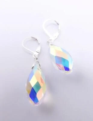 NEW Mystic Fire Iridescent Teardrop Crystal Sterling Silver Lever Hook Earrings - Image 1 of 4