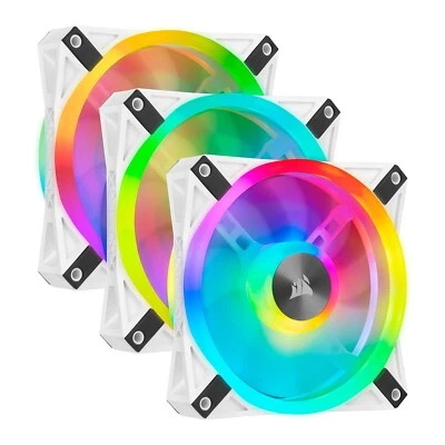 Corsair iCUE QL120 RGB White 120mm x3 PWM Fan 9 Blade, 34 ARGB LEDs Triple Pack - Image 1 of 4