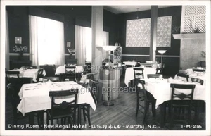 RPPC Murphy, NC Esszimmer - New Regal Hotel Cline 1-I-2 Cherokee County Vintage - Bild 1 von 2