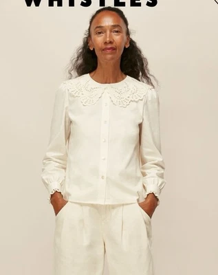 Blusa de algodón con cuello de encaje marfil silbatos nueva sin etiquetas Reino Unido 14 EE. UU. 10 UE 42 EE. UU. 10 Foto 1 de 4