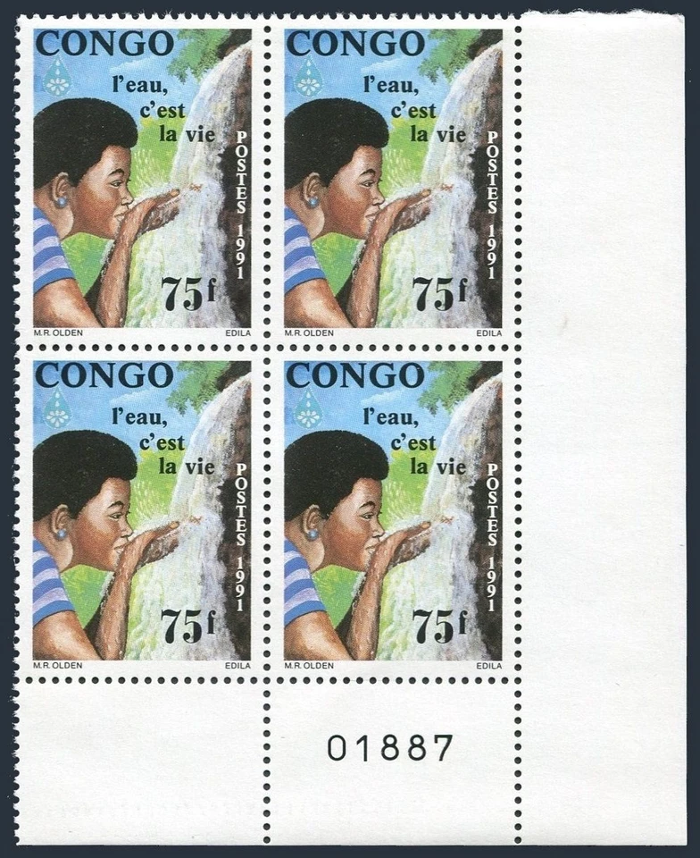 Congo PR 907 block/4,MNH.Michel 1266. Water Conservation,1991. - Image 1 of 1