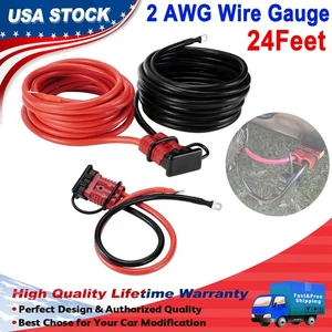 24 Feet & 175A Quick Disconnect Winch Power Cable 2 Gauge 2 AWG Copper Wiring US - Foto 1 di 21