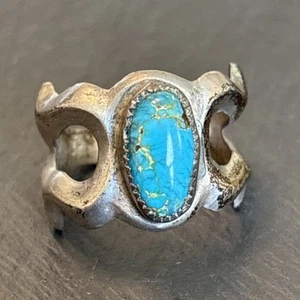 Navajo Tufa Cast Sterling Silver Ring Statement Natural Turquoise Size 8 - Picture 1 of 17
