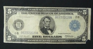 SERIES 1914 U.S. LARGE SIZE $5 FIVE DOLLAR FEDERAL RESERVE NOTE W/ BLUE SEAL - Picture 1 of 8