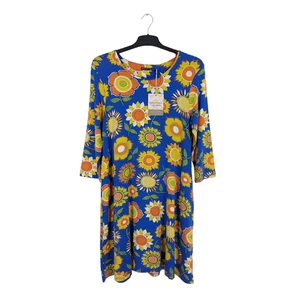 Gudrun Sjoden Size Medium Blue Yellow Lyocell Kleid Sunflower Dress BNWT Pockets - Picture 1 of 12