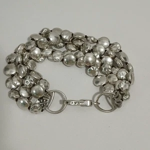 Bracciale Marca Fortunata Tono Argento 5 Fili Perline Clip - Foto 1 di 9