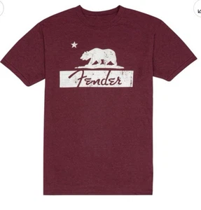 NWT MEN'S M FENDER BEAR BURGUNDY GUITAR T-SHIRT Unisex NEW - Picture 1 of 4