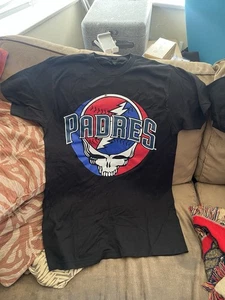 New San Diego Padres Grateful Dead Black Deadnet Theme Game  T Shirt Medium - Picture 1 of 2