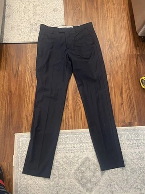 H&M Dress Pants Mens Size 33R Slim Fit Navy Blue Chinos Pleated Trousers - Image 1 of 4