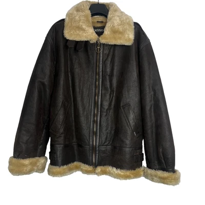 Chaqueta Bomber XOXO Para Mujer Mediana Cuero Marrón con Forro Sherpa Ajuste Grande Foto 1 de 4