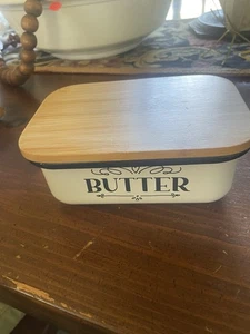 Metal Butter Dish Unbreakable, Airtight, Rustproof, Bamboo Lid 6" x 2.5". D1 - Picture 1 of 4