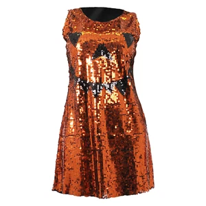 LADIES SEQUIN PUMPKIN DRESS HALLOWEEN FANCY DRESS COSTUME CLUBBING PARTY OUTFIT - Picture 1 of 6