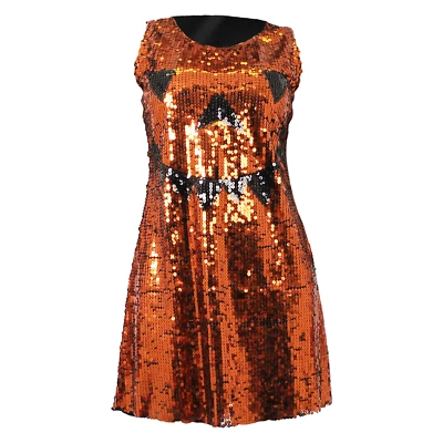 LADIES SEQUIN PUMPKIN DRESS HALLOWEEN FANCY DRESS COSTUME CLUBBING PARTY OUTFIT - Image 1 of 4