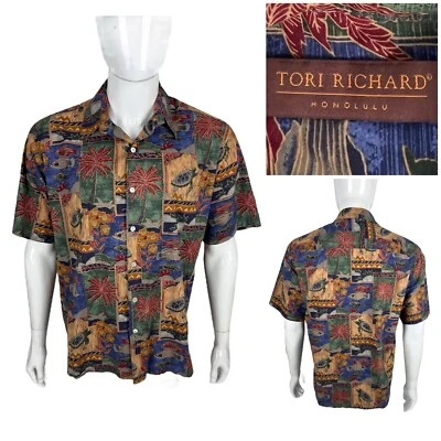 Camisa havaiana masculina média floral 100% algodão gramado feita nos EUA EUC Tori Richard - Imagem 1 de 4