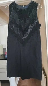 FRENCH CONNECTION LINEN & COTTON BEADED LITTLE BLACK SEXY SMART DRESS SIZE UK6 - Picture 1 of 11