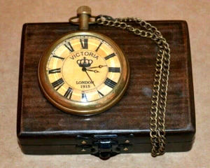 Antique vintage maritime brass pocket watch kelvin & hughes and wooden box gift - Picture 1 of 2
