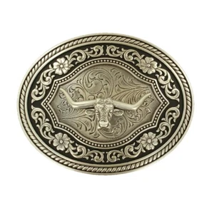 Nocona Silver Scroll & Longhorn Oval Belt Buckle 37708 - Picture 1 of 1