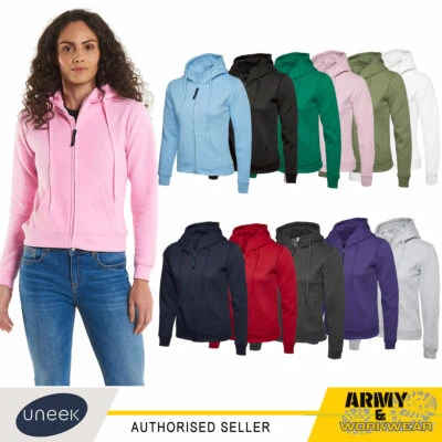 Uneek Ladies Classic Full Zip Hooded Sweatshirt Smart Casual Zipped Hoodie Top