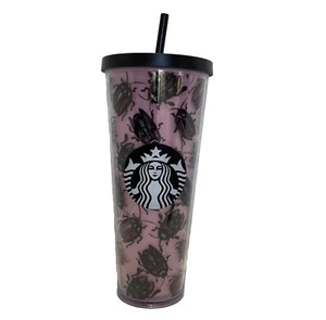 Starbucks PINK HTF BUG Käfer Kalt & Heiß Tasse Becher 24oz Venti Pink Cool mit Strohhalm - Bild 1 von 18