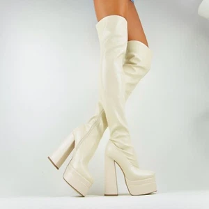 DAMENSCHUHE XL OVERKNEE STIEFEL MIT BLOCKABSATZ PLATEAU CLUB - PARTY HIGH HEELS - Bild 1 von 8