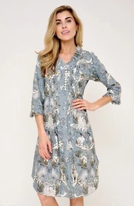 AT LAST Dress 10 Grey Mix Annabel Tropical Floral Ruffle Frill Midi Length - Picture 1 of 19