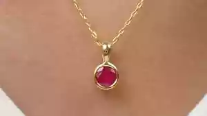 Round 1CT Natural Red Ruby Bezel Set Solitaire Layering Necklace 14K Yellow Gold - Picture 1 of 13