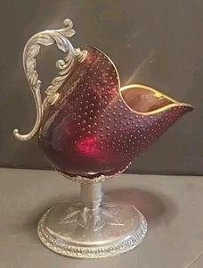 Rare, Magnificent Vintage Silver and Red Glass Strawberry Coal Scuttle Bowl - Picture 1 of 12