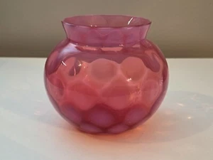 Vintage Cranberry Glass Thumbprint Glass Bowl - Picture 1 of 9