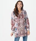 Tolani Collection Petite Printed Woven Tunic W/ Pleat Detail Ivory Multi Pxs A35