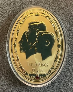THE 3 KINGS 1936,STUNNING 100 gr OVAL SHAPED GOLD PLATED MEDAL,SWAROVSKI STONE - Picture 1 of 10