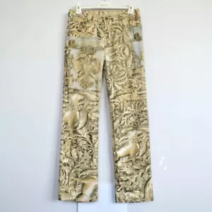 Vintage ROBERTO CAVALLI Jeans Pants Printed Renaissance Trousers Size S - Picture 1 of 10
