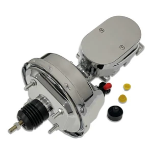 Chrome 8" Single Brake Booster & 1 1/8" Bore Left Smooth Top Master Cylinder - Picture 1 of 6