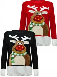 Ladies Mens Light Up LED Xmas Jumper Novelty Unisex Rudolph Christmas Sweater - Picture 1 of 3