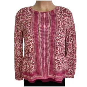 LUCKY BRAND Boho-Top mit geteiltem Rücken Blumen Damen Large rosa burgund Hi-Lo Stretch - Bild 1 von 14