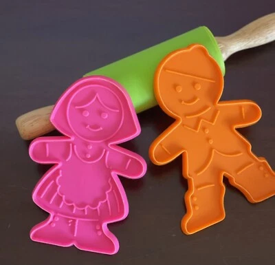 Cortadores de galletas de neón de plástico vintage de pan de jengibre de Navidad para niños y niñas - Juego de 2 Foto 1 de 4