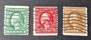 USA 1914 SG450/451/453 SC# 443/443/446 Imperf x P10 Bobine Usato - Foto 1 di 2