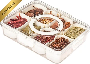 8 Compartment Divided Serving Tray Lids Handle Portable Snack - Picture 1 of 12