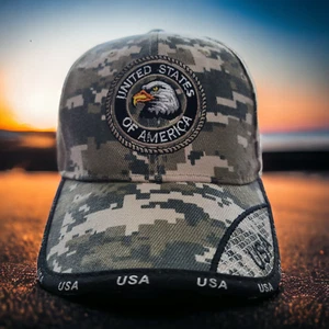 Gorra Camuflaje Verde EE. UU. Con Águila Calva Ajustable Nueva - Imagen 1 de 11